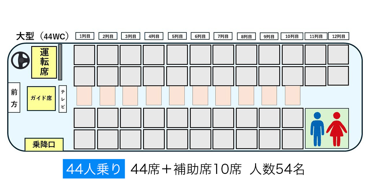 大型44人乗りトイレ付座席表